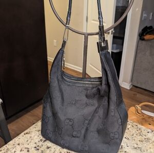 Gucci Black Monogram Shoulder Bag Vintage GUC Big g's